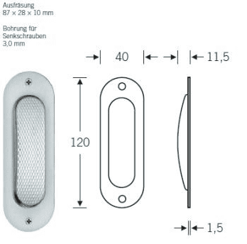 Muschelgriff Aluminium silberfarbig 40x120 mm Oval