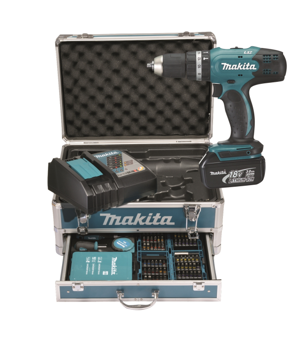 MAKITA Akku-Schlagbohrschr. DHP453RFX2 18V 18 V Alukoffer, 2 Akkus und Zubehör - Detail 1