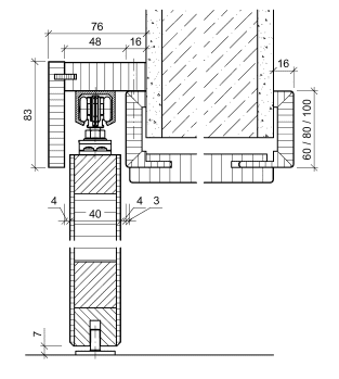 140x735x1.985 ASTRA smart²-Schiebetürzarge CPL Eiche nat. DIN LI auf Wand,Tür nach LI öffn. Kompl.mit Schiene - Detail 1