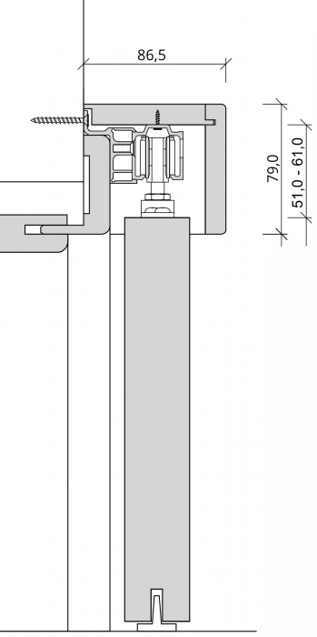 PRÜM Schiebetür-Beschlag Klassik 2000 für Holztürblatt 860/985, Montage mit Futter - Detail 1