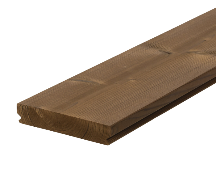 Lunawood Terrassendiele Kiefer Thermoholz 26x140mm glatt, Kanten gerundet, seitlich genutet - Detail 1