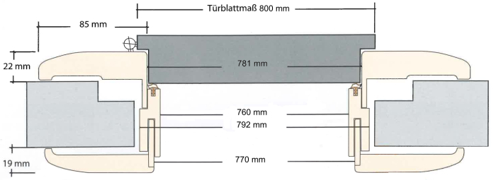 70x660x1.985 TEUTO Zarge IT B-2 DekoRit DE24 Uni weiß DIN LI Bekleidungen 85/22 bombiert, Futterbrett eckig - Detail 1